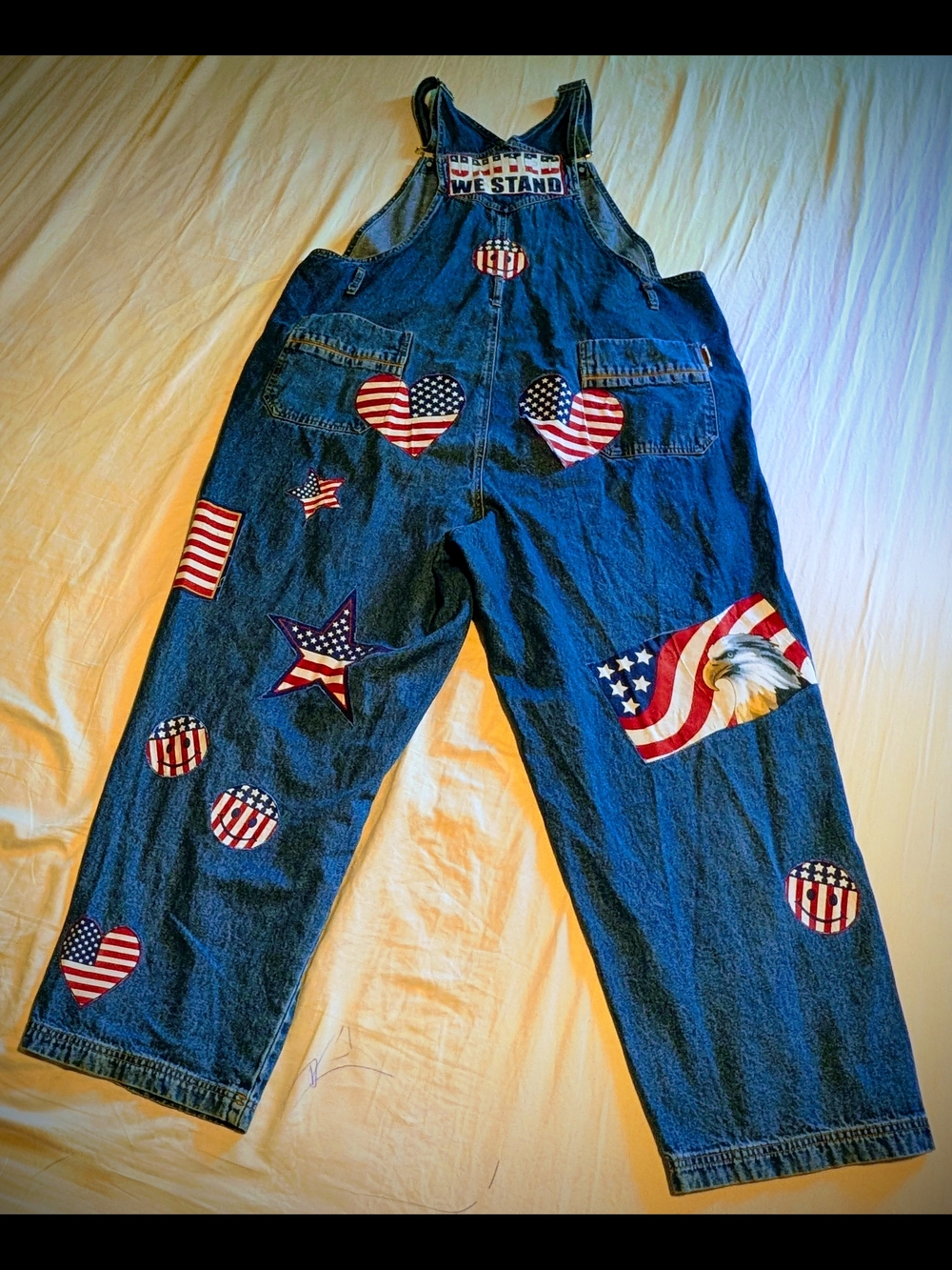 Vintage Route 66 Overalls With Patriotic Patches - Picture 2 of 8